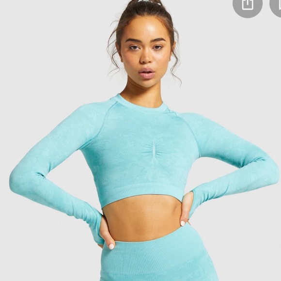 GYMSHARK ADAPT CAMO SEAMLESS LONG SLEEVE CROP TOP - Picture 1 of 11